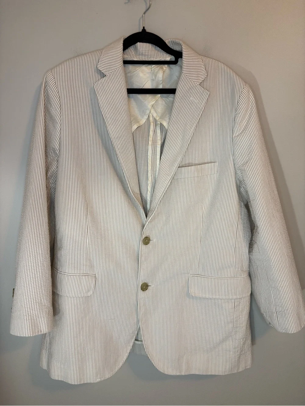 J.Crew 44R Tan Seersucker Cotton Blazer Sport Coat Two Button